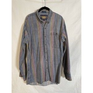 Ralph Lauren Chaps Vintage Button Down Shirt Blue Multi Color Stripe  Size Large